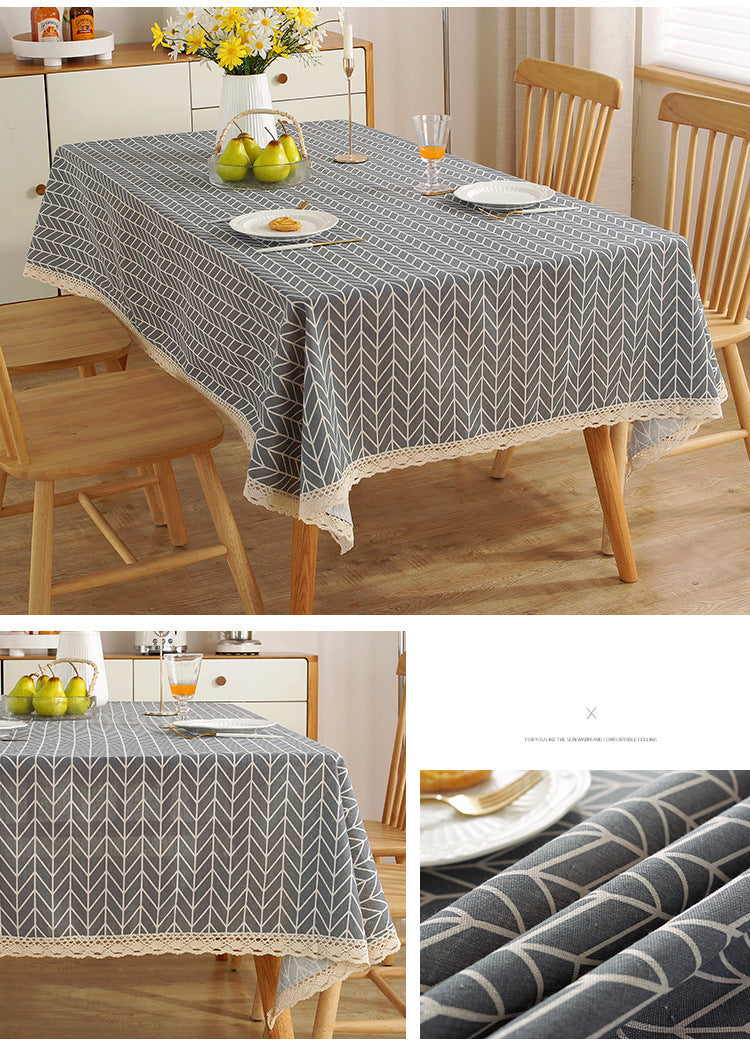 Fresh Cotton and Linen Plaid Tablecloth Coffee Table Dining Table Kindergarten Student Lace Cloth Art Square Picnic Tablecloth