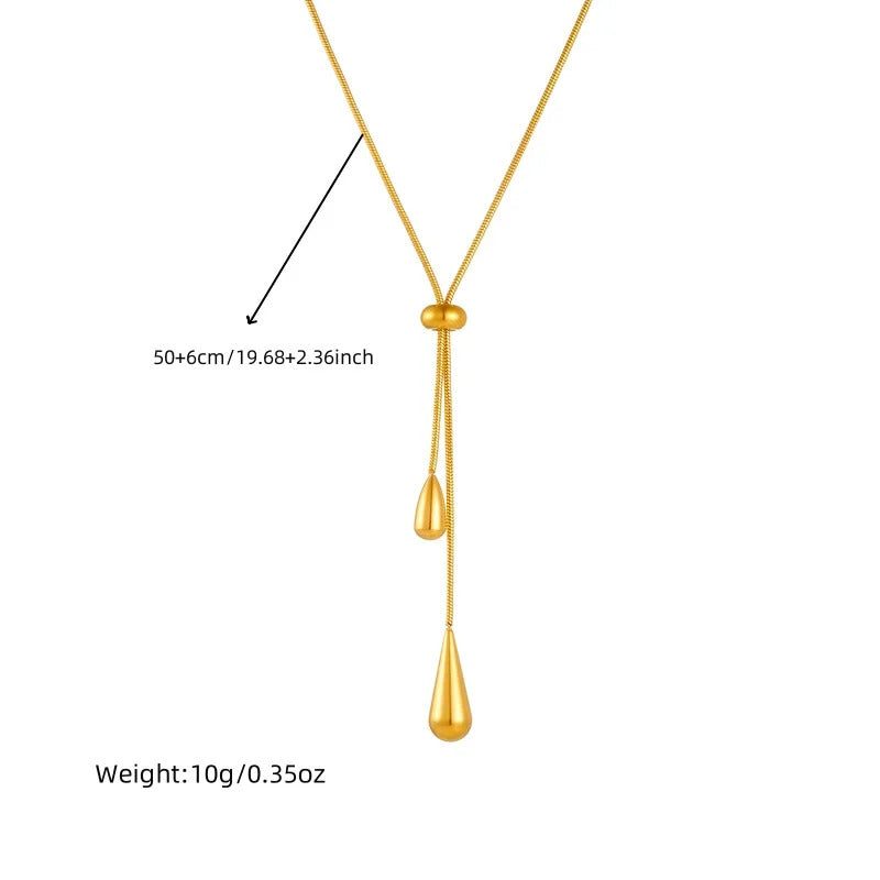 DIEYURO 316L Stainless Steel Adjustable Water Droplet Tassels Necklace Earrings Women New Golden Fashion Jewelry Set Party Gifts