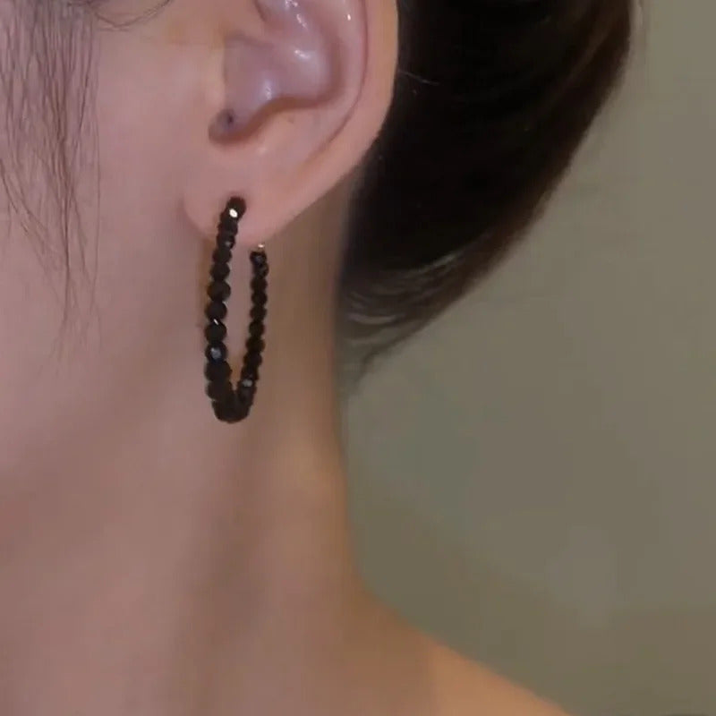 Light luxury C-shape Black Crystal Hoop Earrings Fashion Large Circle Geometric Earrings Women Elegant Jewelry Gifts Wholesale