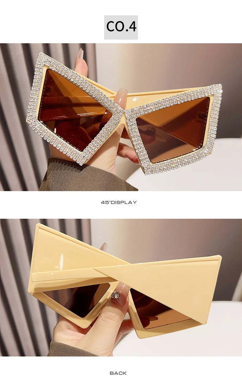 Vintage Super Big Full Crystal Cat Eye Sunglasses Women New Fashion Rhinestones Shiny Sun Glasses Ladies Oversized Bow Shades