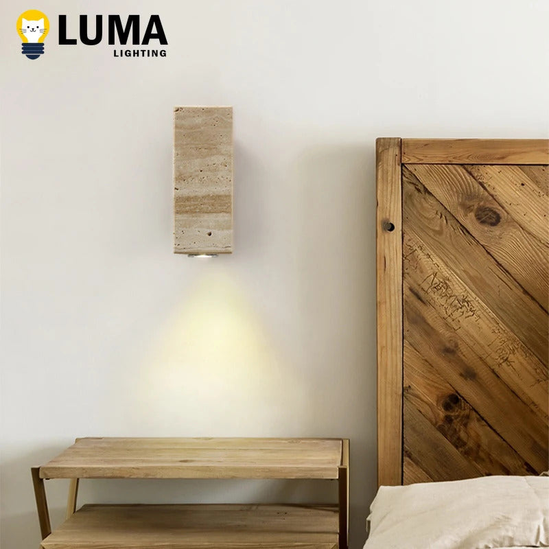 Yellow Travertine Stone Wall Lamp, Japanese Style Wall Light for Bedroom Corridor Aisle, Outdoor Waterproof Wall Sconces Decor