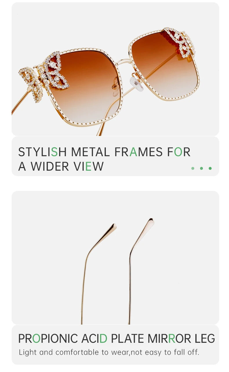 Oversized Square Sunglasses Women Rhinestone Butterfly Frame Sun Glasses 2025 Luxury Brand UV400 Protection Eyewear For Ladies