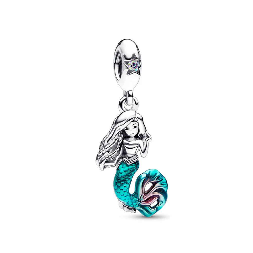2024 Hot Sale 925 Silver Mermaid Princess Dress Charms DIY Dangle Beads Fit Original Pendant Bracelet Necklace Fashion Jewelry