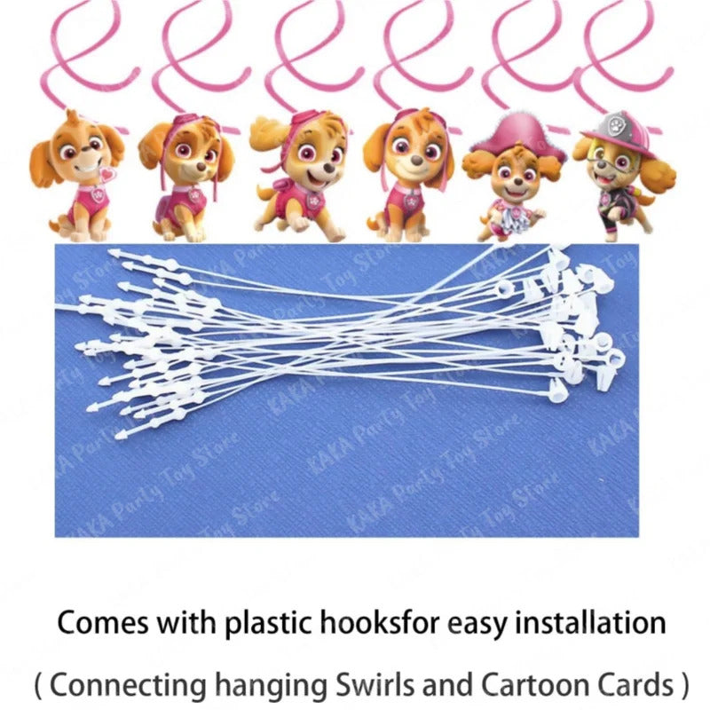 Skye Paw Patrol Birthday Decoration Pink Theme Paper Banner and 6 Hanging Swirls for Kids Girls Baby Shower Party Supplies Set