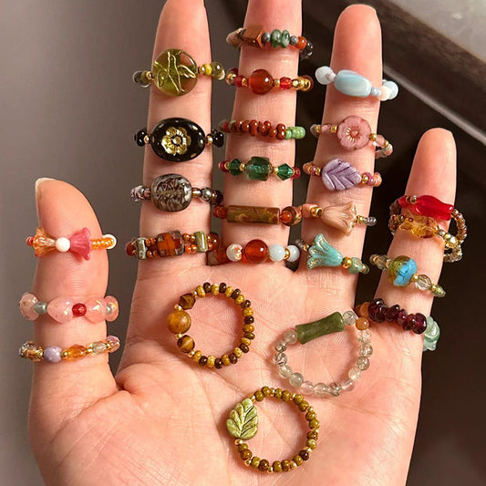 Dopamine Ring for Women, Niche Design, Personalized Beaded Index Finger Ring, High-End Fashion, Colorful Cute Closed Ring