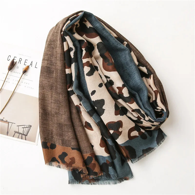 2023 spring and summer luxury brown ladies wild leopard scarf female long scarf shawl thin brown fashionable scarf long shawl