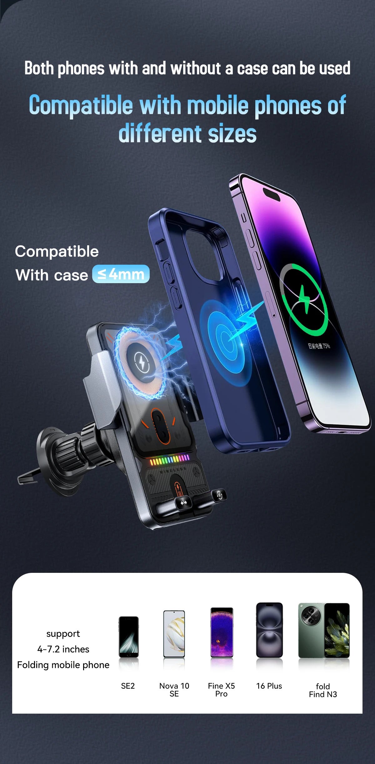 Wireless Car Phone Holder 15W Wireless Fast Charging Infrared Induction Phone Stand Universal Transparent for iPhone Xiaomi