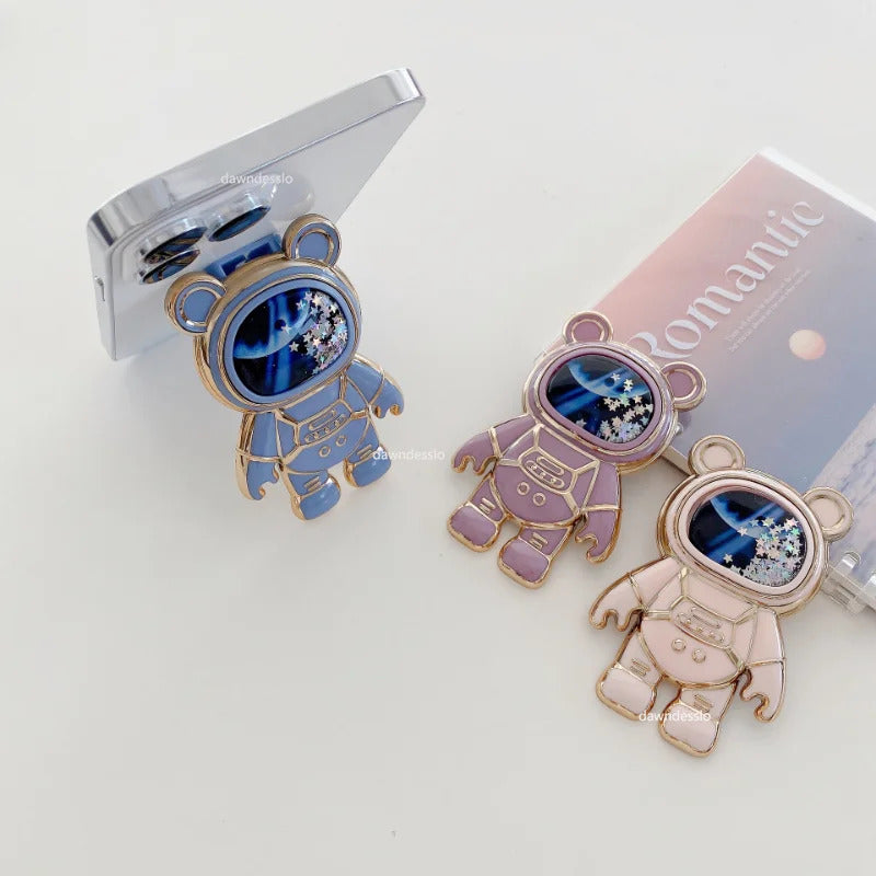 Foldable Desktop Bracket Kawaii Cartoon Stand Cute Liquid Quicksand Astronaut Stand Holder Phone Holder Desk Accessories