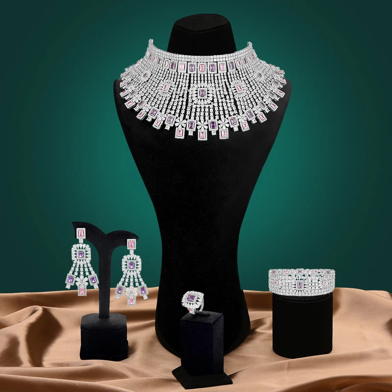 GODKI Luxury 4PCS Chokers Necklace Earring Sets Cubic Zirconia jewelry Sets for women Wedding Indian Bridal Jewelry Sets 2021