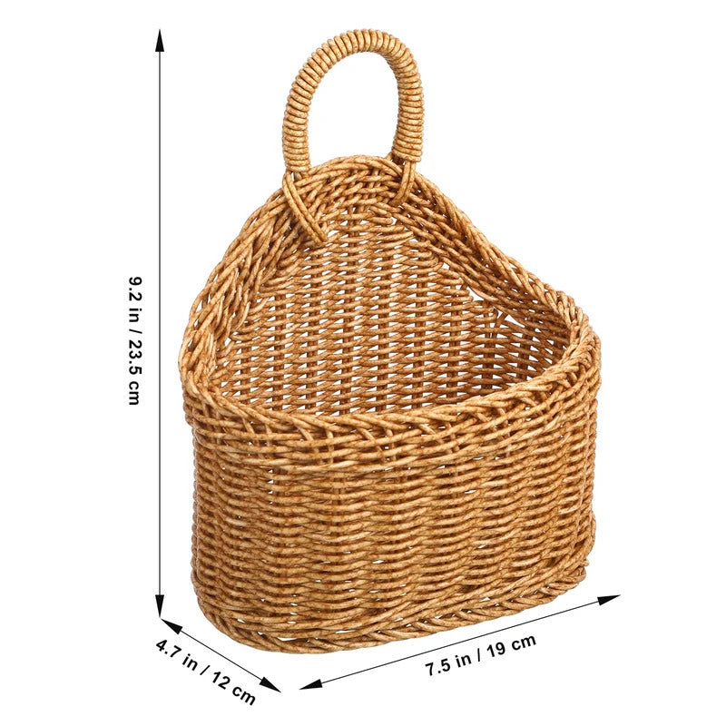 Brown Storage Basket Large Space Woven Storage Basket Kitchen Hanging Vegetable Organizer Fruit Ginger Garlic Box