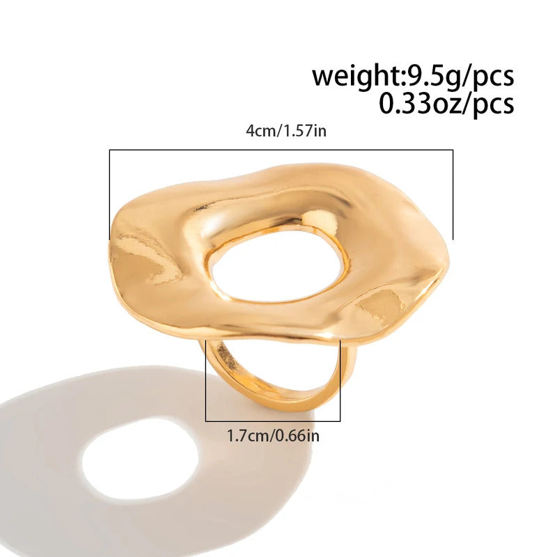 Ingemark Creative Unique Metal Petal Flower Branch Open Ring Women Punk Gold Color Geometric Adjustable Rings Y2K Couple Jewelry