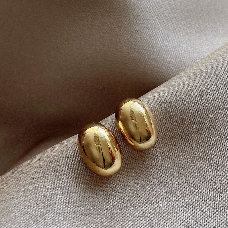 925 Silver Needle Hong Kong Style Retro Metal Earrings Women's High-Grade Geometric Simple Bracelet Ear Clip All-Match Exaggerated Commuter Earrings