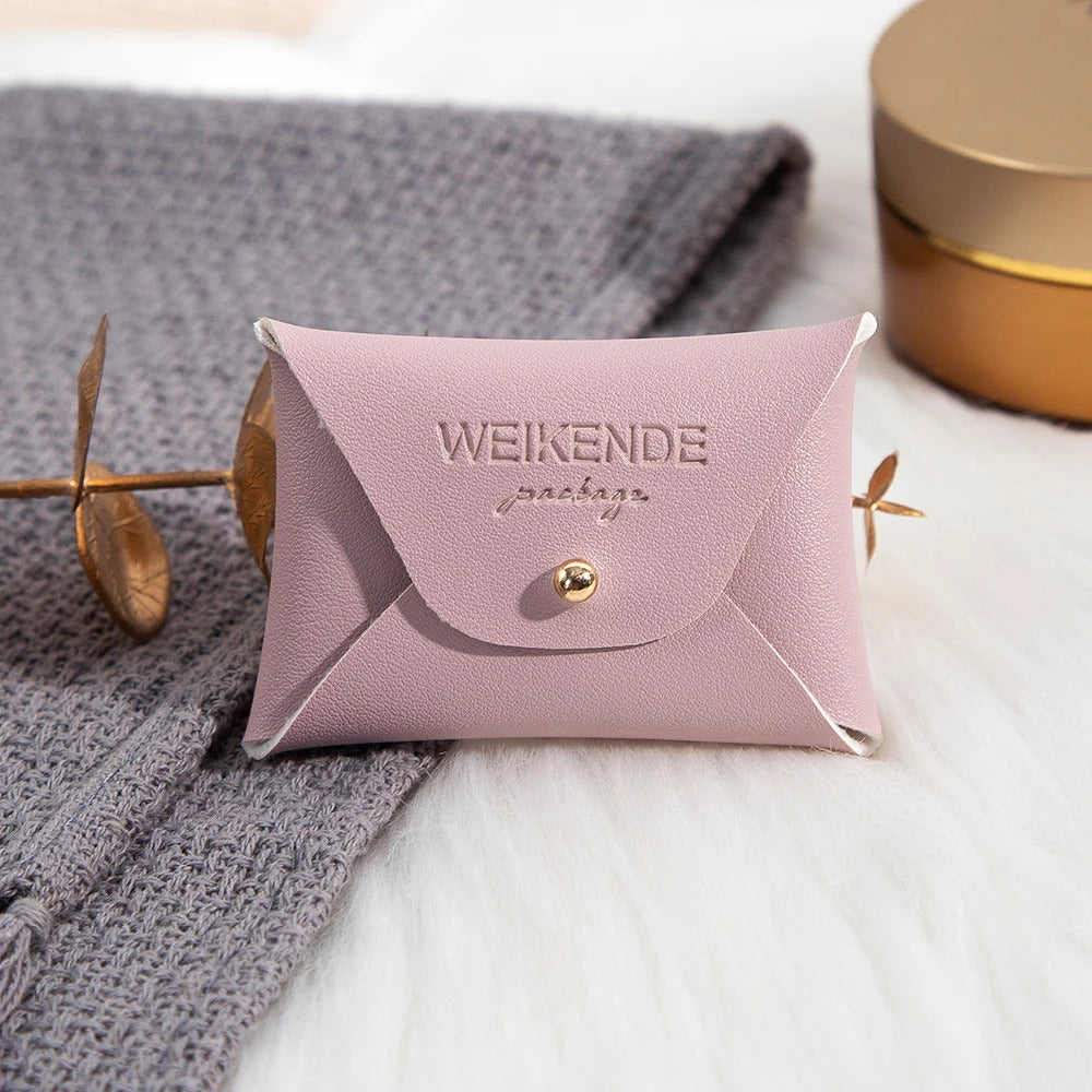 Custom Logo Embossed PU Leather 50/100pcs 5x7cm Gold Jewelry Bag Rings Earrings Necklaces Button Organizer Storage Gift Pouch