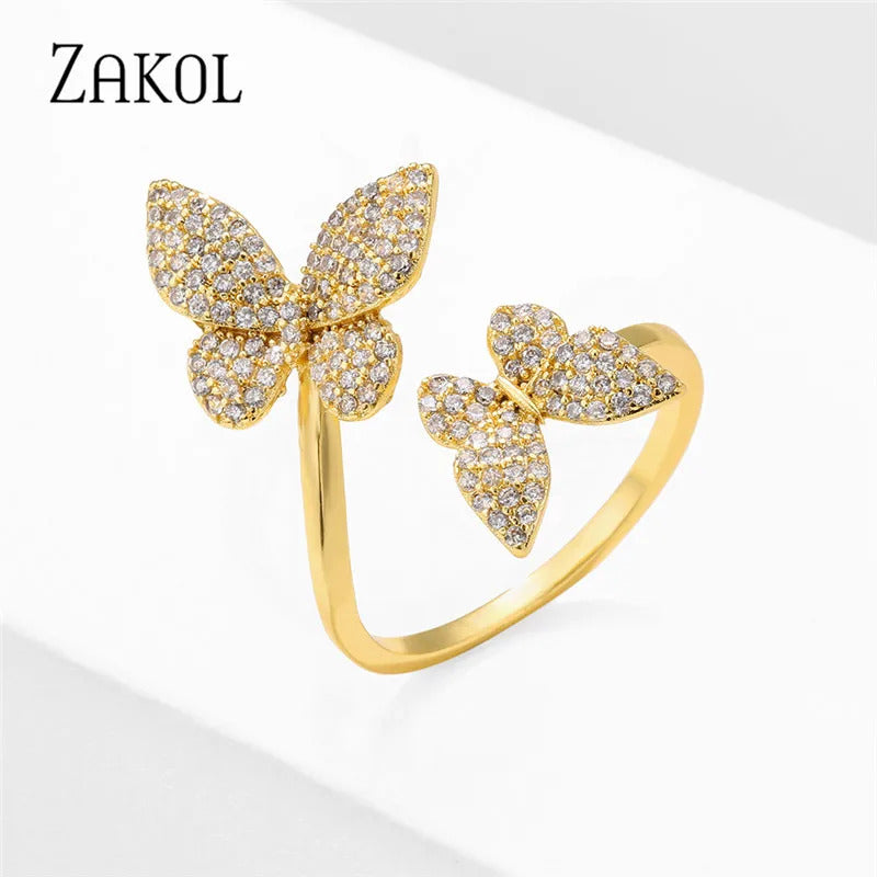 ZAKOL Exquisite Micro Inlay Zircon Butterfly Open Rings for Women Fashion Wedding Party Jewelry