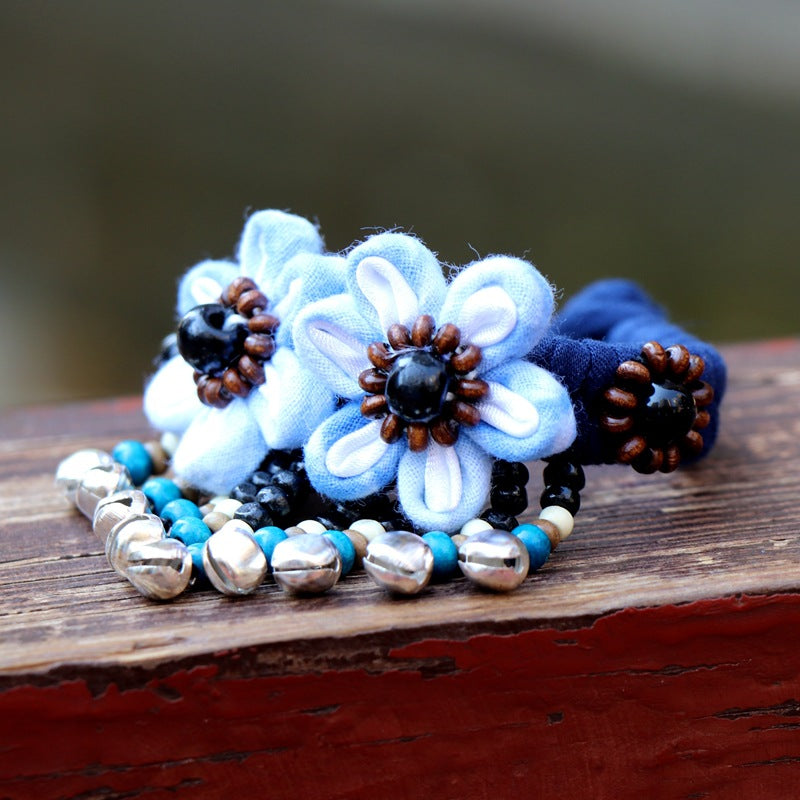 Blue Tie Dye Cloth Bracelet Dali Lijiang Hot Sale Hand-stitched Flower Fabric Bracelet Bracelet