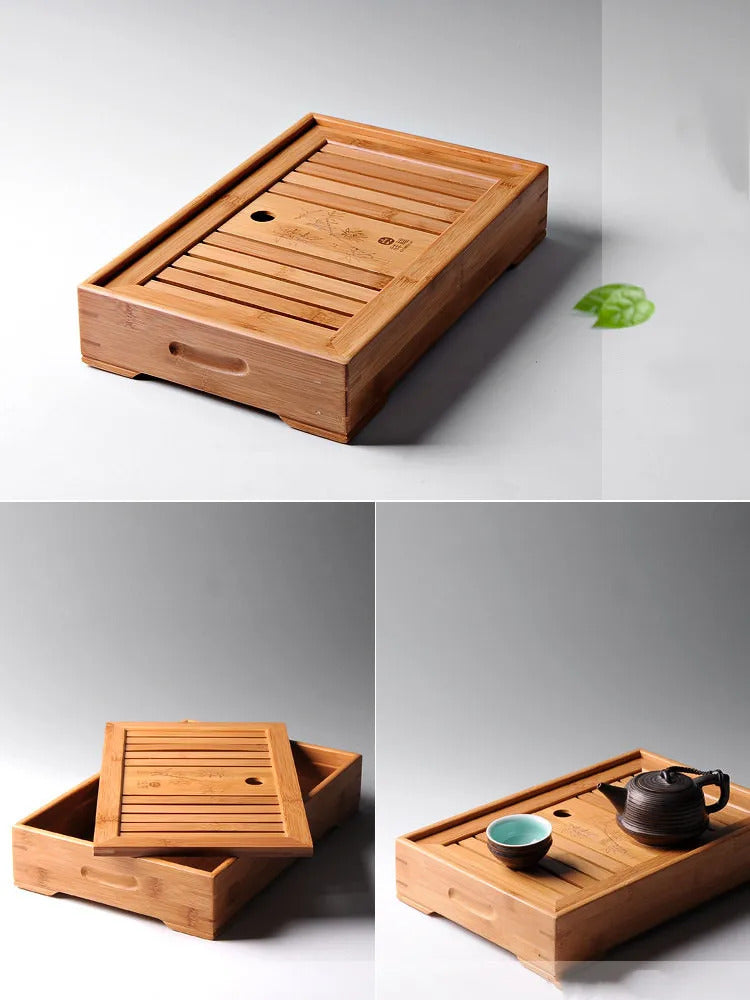 Large Capacity Water Storage Bamboo Tray Delicate Round Tea Board Chinese Tea Set Trays Decorative Traditional Tea Accessories