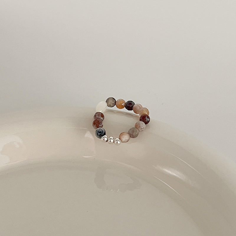 Color Crystal Beaded Ring Niche Design High-grade Finger Ring Light Luxury Elegant All-match Ring Accessories