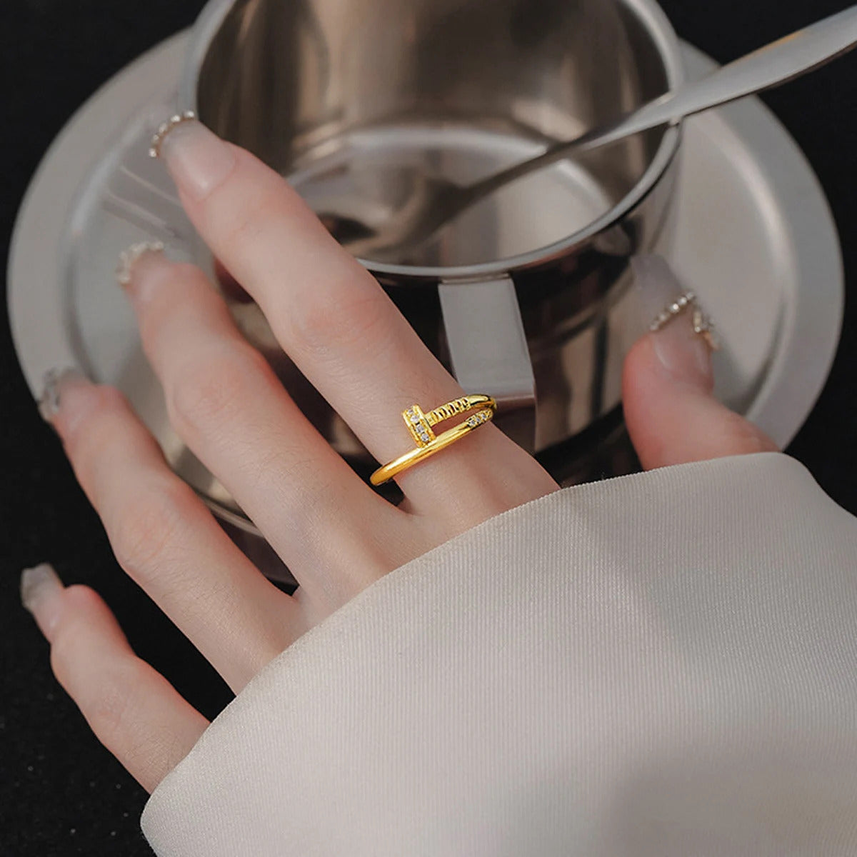 Gold Color Shiny Zircon  Ring for Women Light Luxury Adjustable Rings Birthday Jewelry Gifts