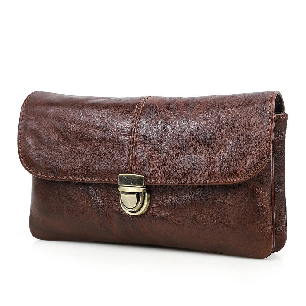 Genuine Leather Waist Bag for Men Casual Flip Cover Phone Holster Case with Belt Clip Mobile Phone Pouch for iPhone 16 Samsung