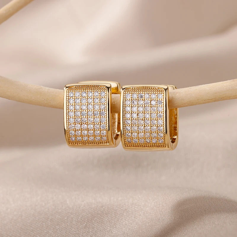 Goth Cubic Zircon Square Hoop Earrings for Women Gold Color Stainless Steel Earrings 2022 Trend Piercing Jewelry Gifts