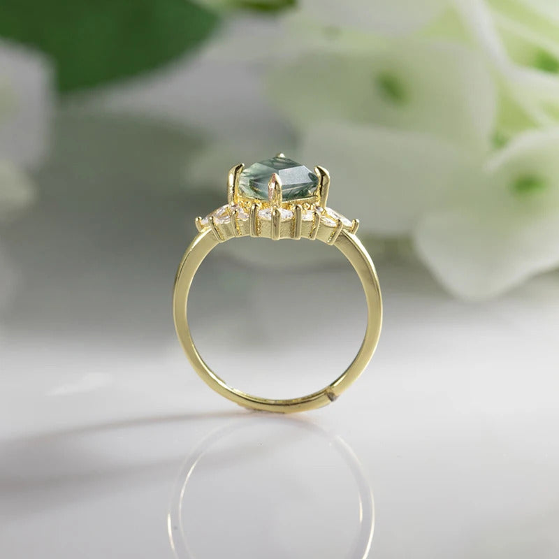 925 Sterling Silver Dainty Kite Shaped Moss Agate Ring for Woman Adjustable Moonstone Rings Handmade Jewelry Birthstone Gifts