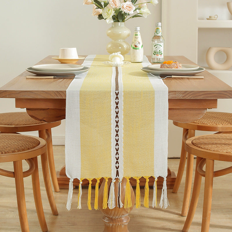 Cross-Border Trade Supply American Style Table Runner Cotton Linen Tablecloth Handmade Tassel Coffee Table Mat Home Long Table Decoration Cloth