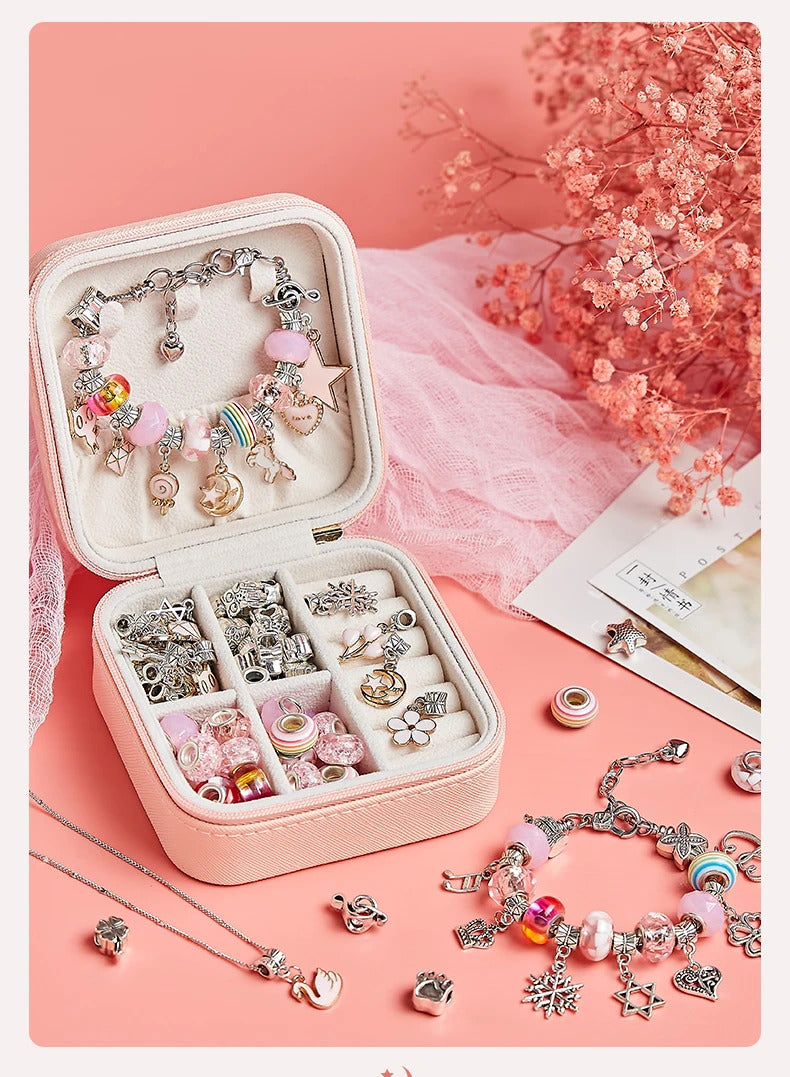 DIY Beaded Bracelet Set with Storage Box for Girls Gift Acrylic European Large Hole Beads Handmade Diy Jewelry Making Kit