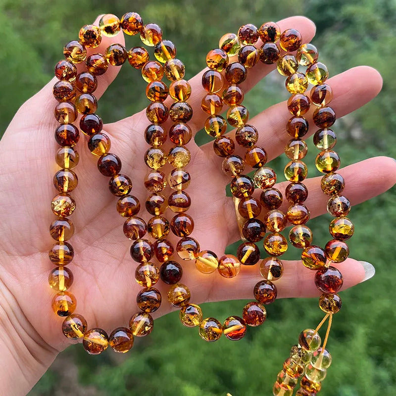 6mm-9mm Original Amber Bracelet for Men Women Unique Diy Flower Beads Rosary Long Necklace Baltic 2025 New Natural Stone Jewelry