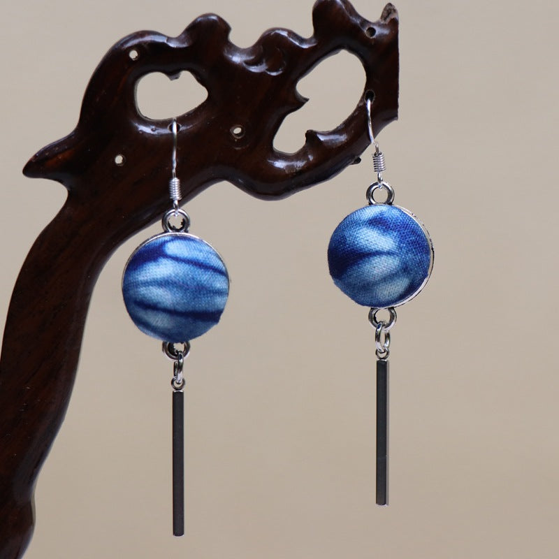Ethnic style blue tie-dye earrings hand-woven tie-dye earrings travel companion gift