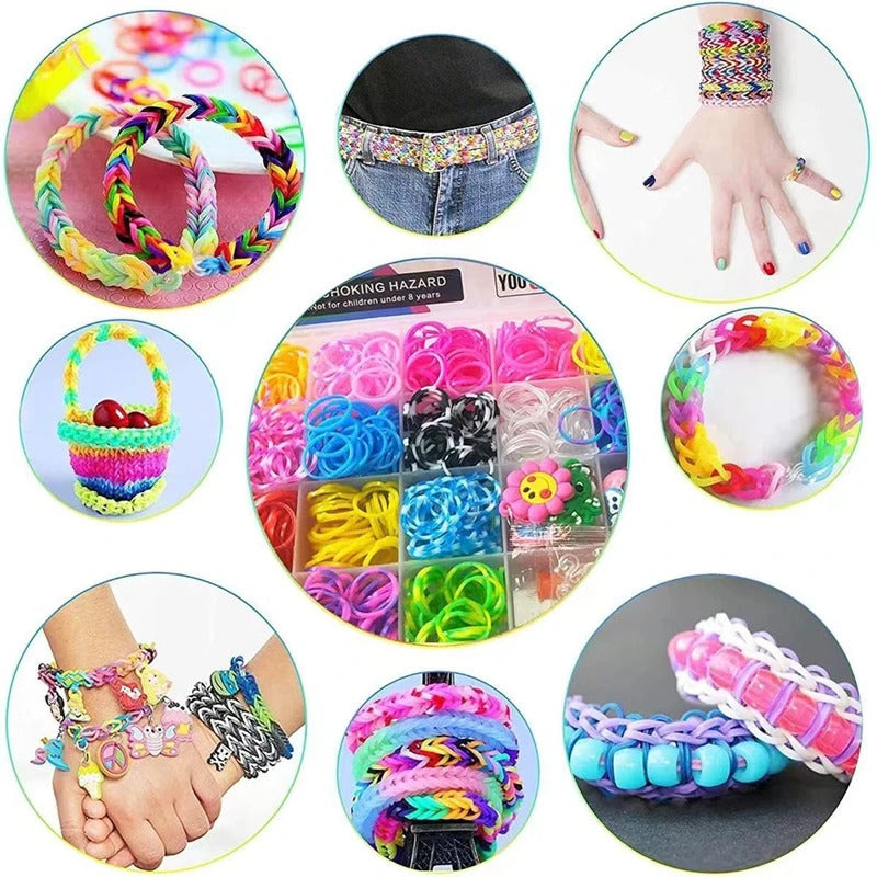 600pcs Rubber Bands Creative Colorful Loom Band Set Rainbow Bracelet Making Kit DIY Woven Bracelets Craft Toys For Girls Gifts