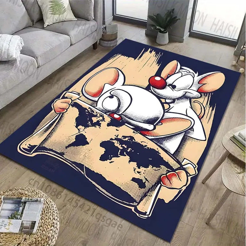 Classic Cartoon Pink The Brain Patter Carpet for Living Room Bedroom Bedside Bathroom Floor Mat Area Rug Sofa Mat Home Decor