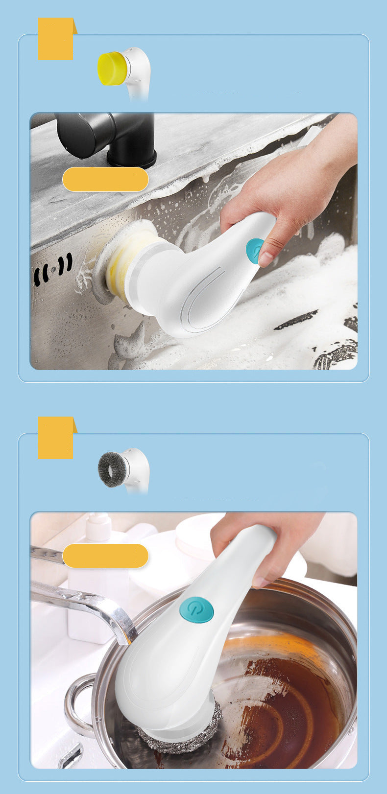 Cleaning Brush Export Electric Cleaning Brush Steel Wool Ball Five Brush Heads Long Handle Handheld Cleaning Kitchen Dishwashing Magic Tool