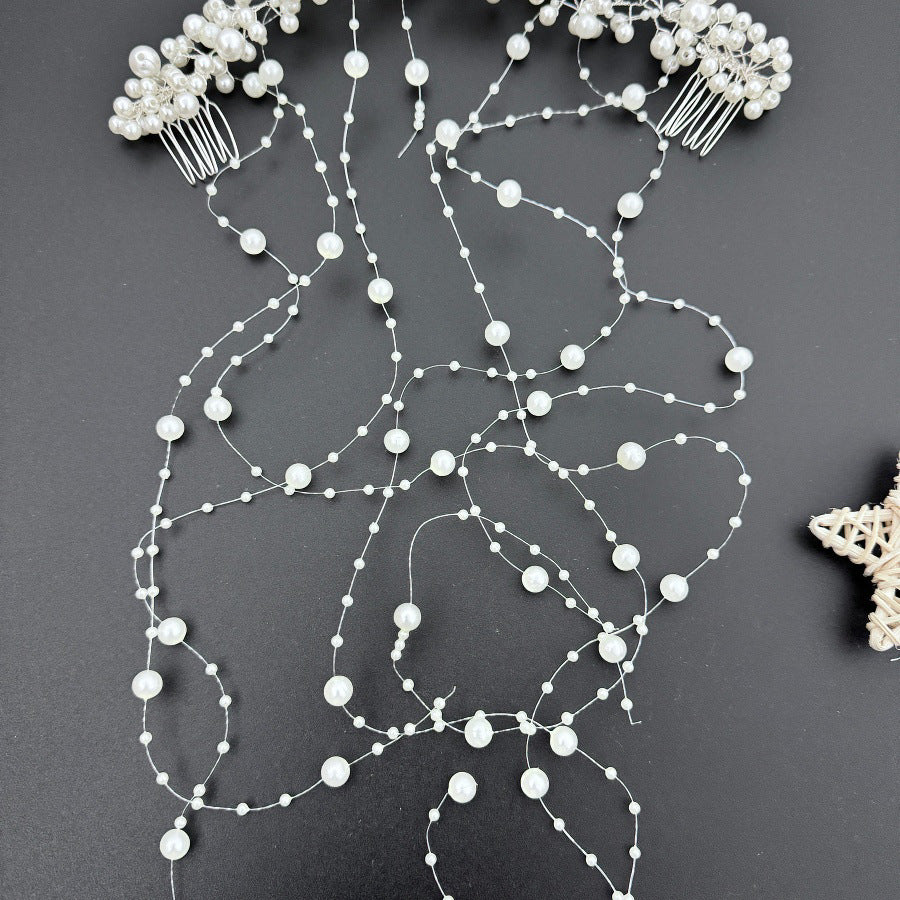European and American Bride New Hair Accessories Handmade Pearl Headpiece Tassel Insert Comb Wave Hairband Flower Wreath Wedding Hair Comb Accessories