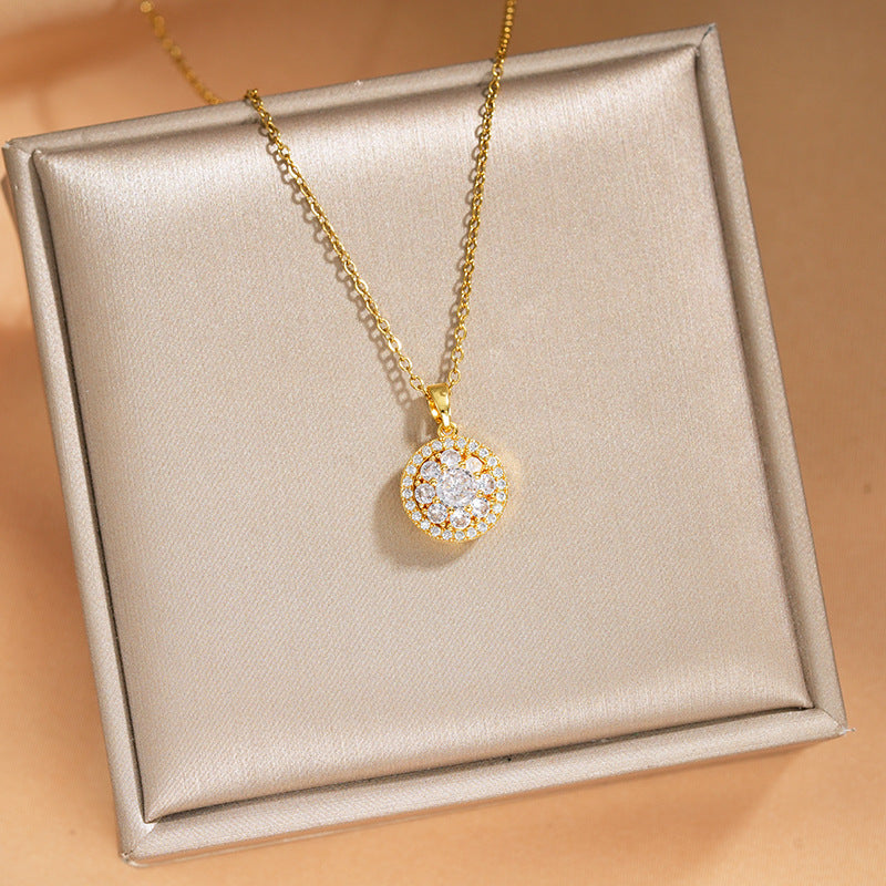 Elegant Inlaid Zircon Exquisite Titanium Steel Necklace for Women Fashionable Versatile Internet Celebrity Collarbone Chain Niche Light Luxury Jewelry