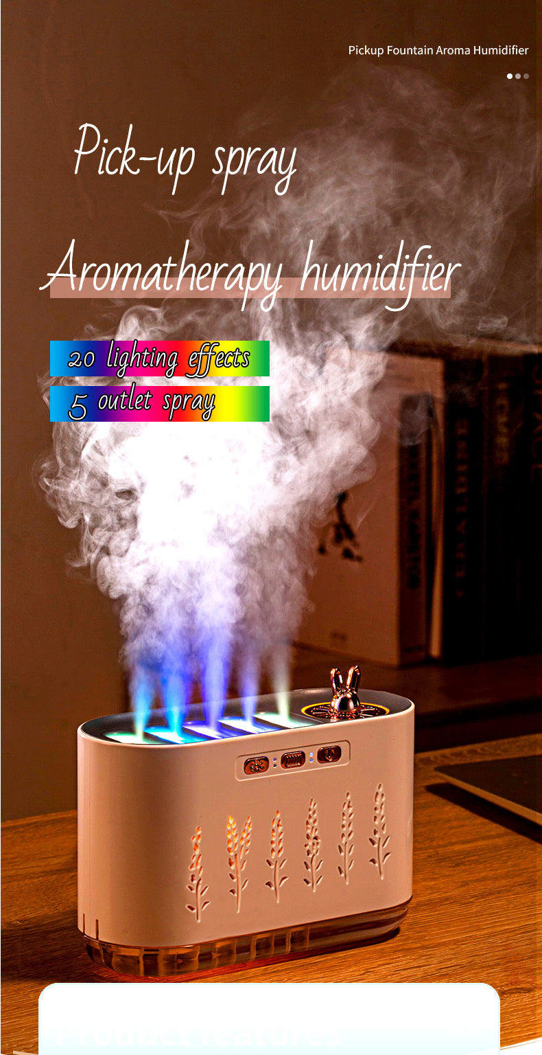 Air Humidifier for Home, Silent Bedroom Five-Hole Spray Aromatherapy, Creative Dynamic Colorful Sound-Controlled