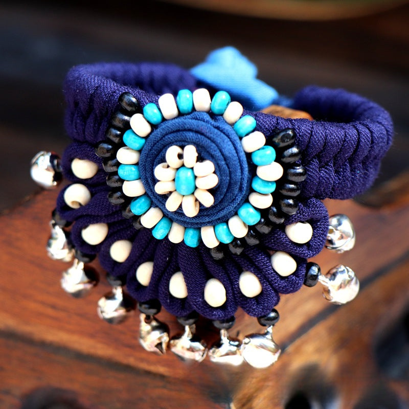 Blue Tie Dye Cloth Bracelet Dali Lijiang Hot Sale Hand-stitched Flower Fabric Bracelet Bracelet