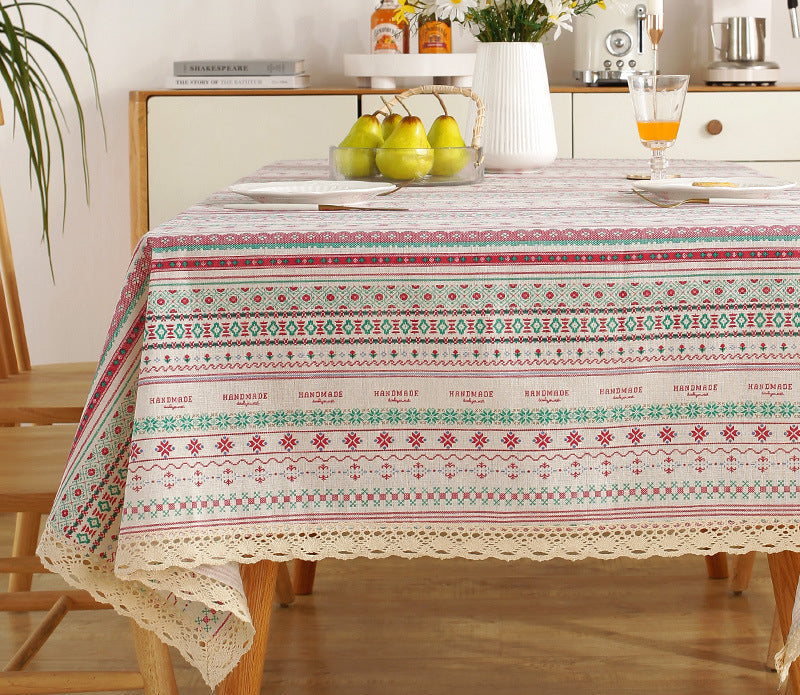 Fresh Cotton and Linen Plaid Tablecloth Coffee Table Dining Table Kindergarten Student Lace Cloth Art Square Picnic Tablecloth