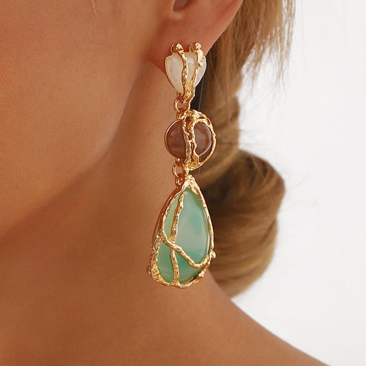E12870 European and American Style Personality Acrylic Alloy Mesh Drop Earrings ZA Light Luxury High-end Water Drop Geometric Earrings