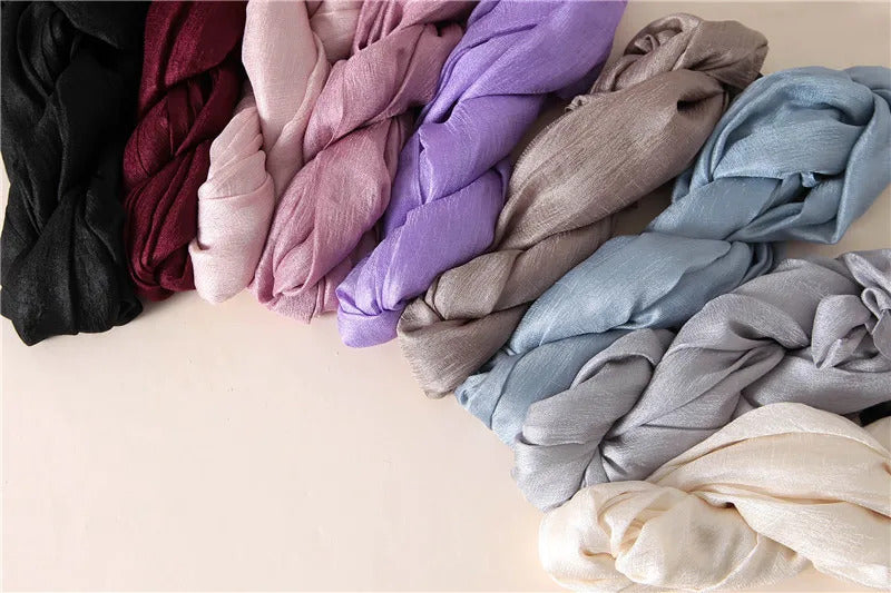 2023 Luxury Brand Women Fashion Scarf Plain Solid Silk Linen Shawls Scarves Summer Lady Bandanas Pashmina Foulard Hijab 180*90Cm