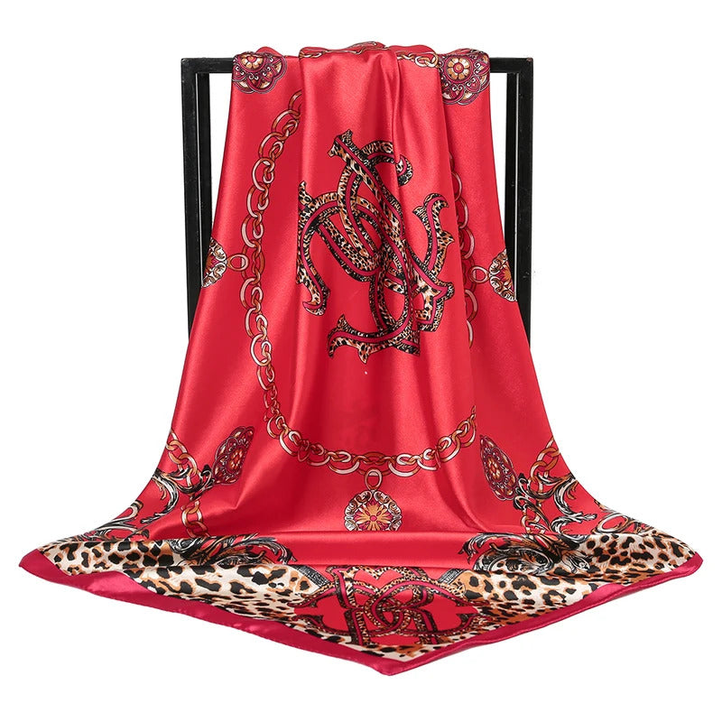 90*90cm Silk Satin Square Scarf Women Leopard Printed Headband Luxury Designers Scarf Handkerchief Foulard Silk Hair Band
