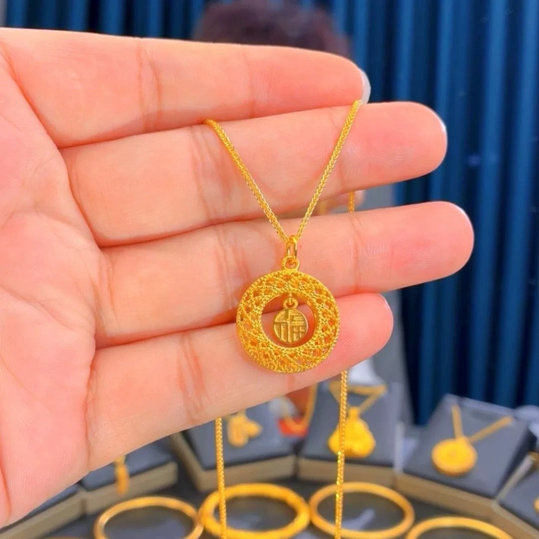 Vietnam Sand Gold Dream Catcher Filigree Peace Buckle Necklace Pendant Fortune Bead Necklace Light Luxury Niche Jewelry