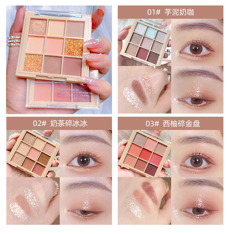 Helen Beauty Nine-Color Eye Shadow Plate Matte Shimmer Sequins Thin and Glittering Smoked Eye Shadow Plate Cross-Border Makeup Wholesale Delivery