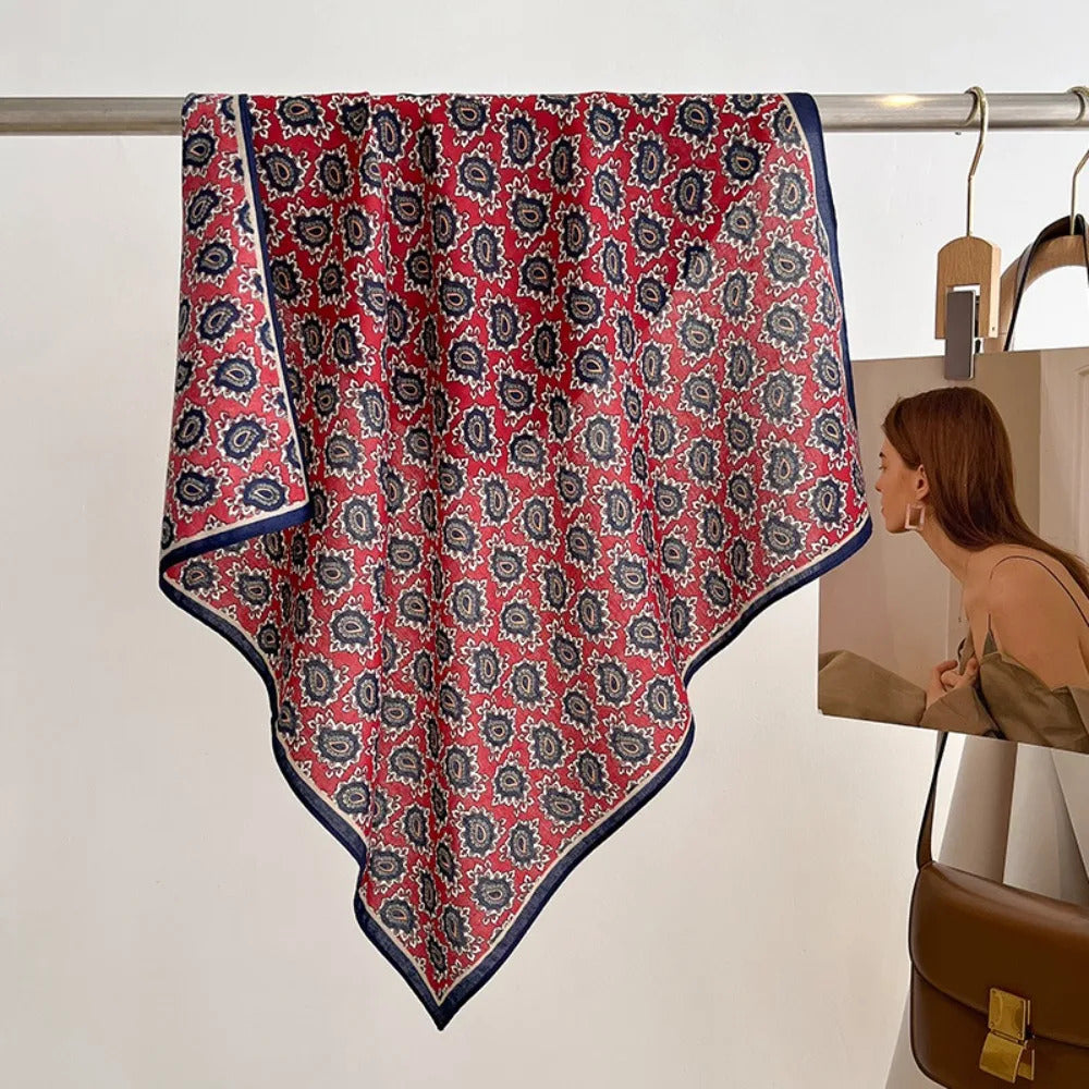 Spring/Summer 70cm Cashew Print Square Scarf Women’s Breathable Imitation Silk Bandanna Luxury Female Neckerchief Fashion Hijab