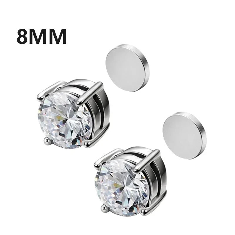1Pairs Crystal Strong Magnetic Ear Stud Clip Earrings for Men and Women Punk Round Zircon Magnet Earrings Non Piercing Jewelry