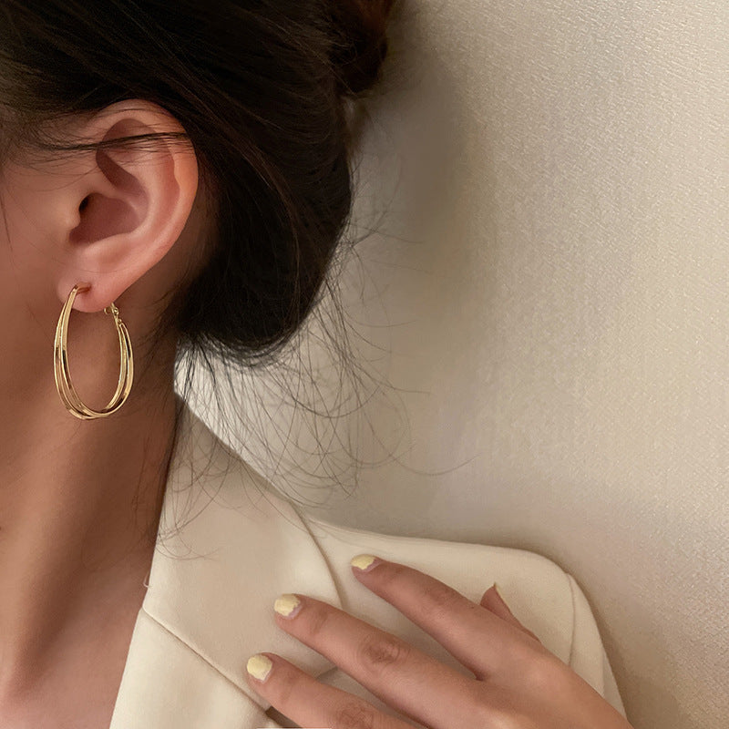 Metal Big Circle Earrings Women's Hong Kong Fashion Women's Ear Jewelry S925 Silver Needle