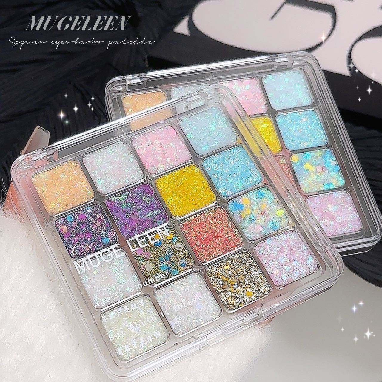 MUGE LEEN Sixteen Colors Mermaid Glitter Eyeshadow Palette Shimmering Sparkling Makeup Performance Mermaid Glitter