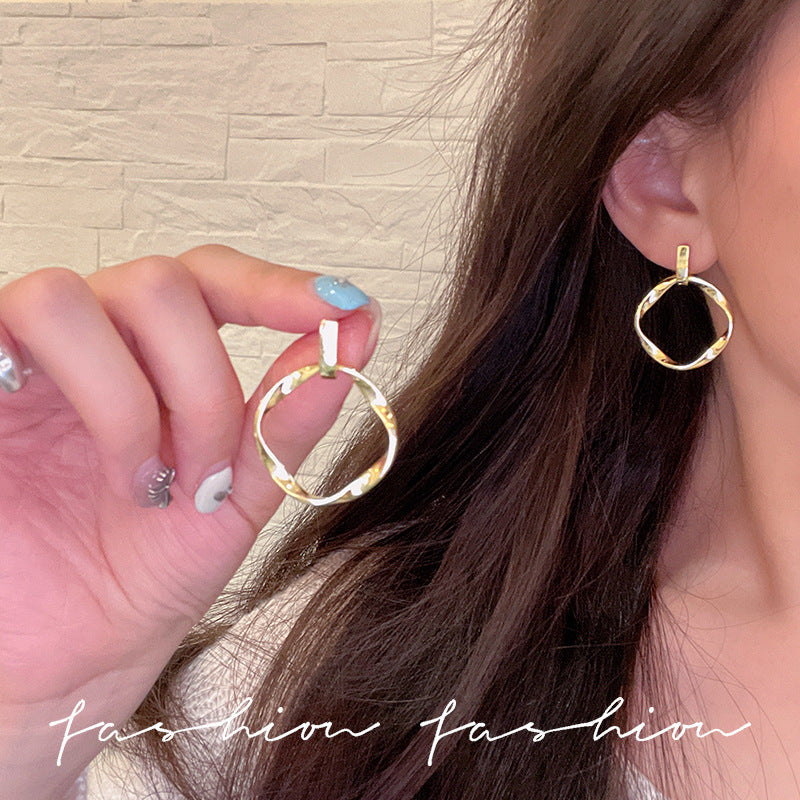 925 Silver Needle Hong Kong Style Retro Metal Earrings Women's High-Grade Geometric Simple Bracelet Ear Clip All-Match Exaggerated Commuter Earrings