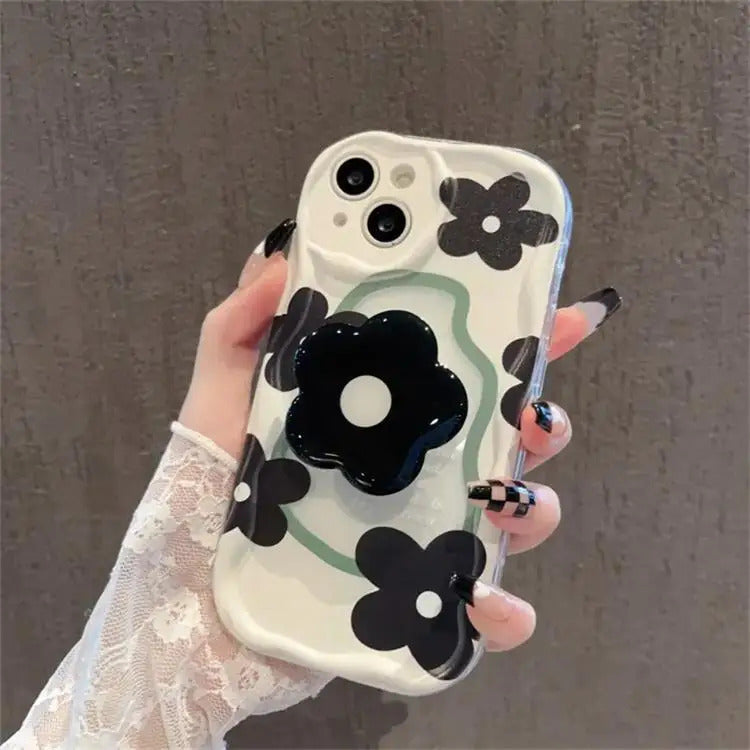 Floral Flower Bracket Case Cover for Samsung Galaxy S24 FE S25 S22 S23 Ultra Plus 5G A55 A35 A54 A15 A16 5G A05S A05 Wavy Shell
