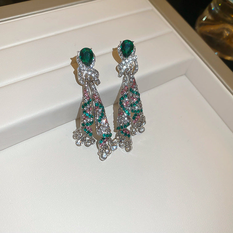 Silver Needle Diamond Knot Water Drop Oval Earrings Light Luxury High-end Sense Earrings Niche Retro Exaggerated Distinctive Earrings