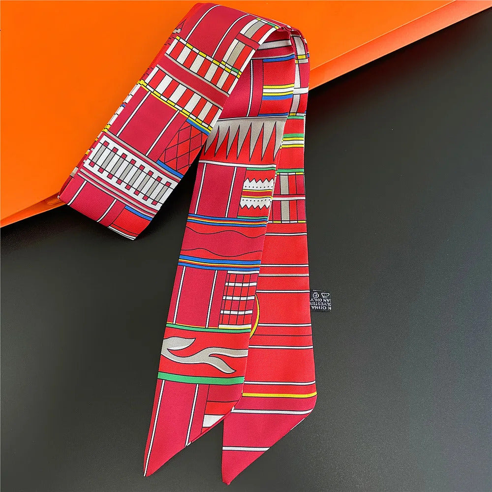 Fashion Women Hair Scarf 2024 New Brand Design Luxury Silk Scarf Fashion Print Headband Skinny Bag Scarves Neckerchief